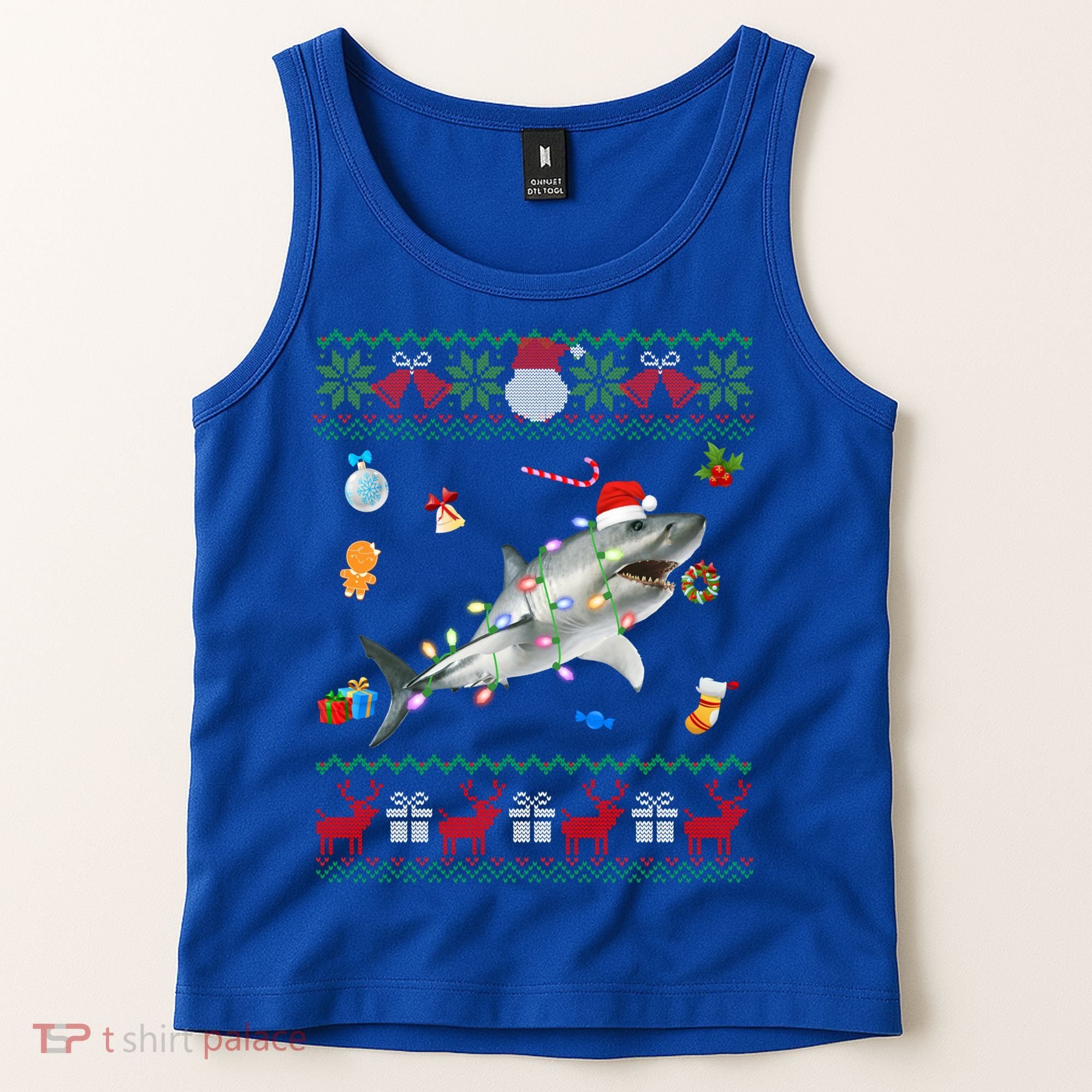 Funny Ugly Xmas Sweater Animals Lights Christmas Shark Meaningful Gift Tank Top
