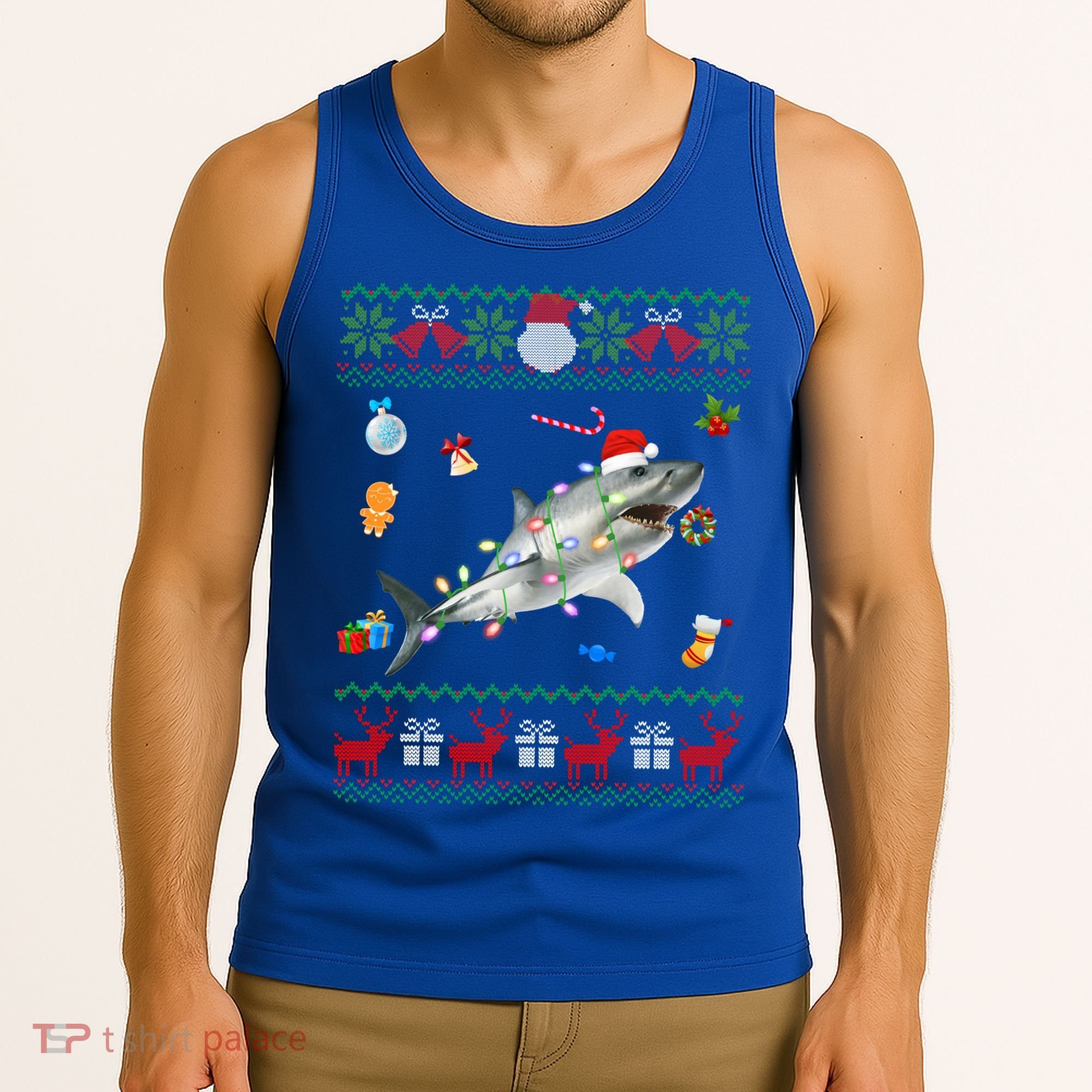 Funny Ugly Xmas Sweater Animals Lights Christmas Shark Meaningful Gift Tank Top
