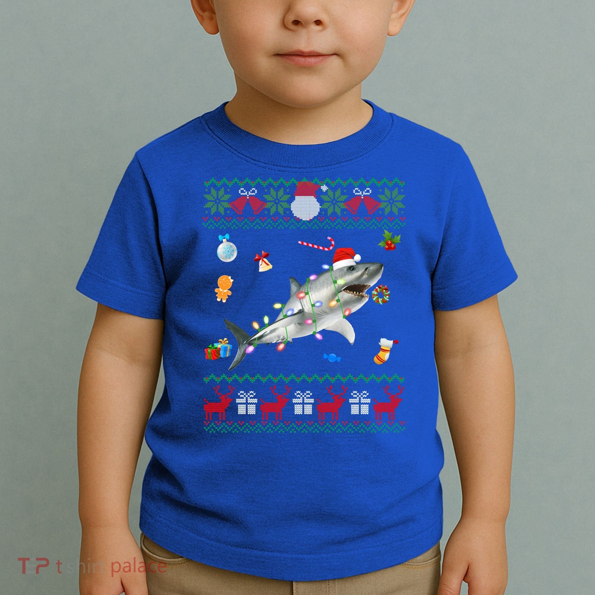 Funny Ugly Xmas Sweater Animals Lights Christmas Shark Meaningful Gift Toddler T-Shirt