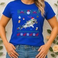 Funny Ugly Xmas Sweater Animals Lights Christmas Shark Meaningful Gift Women's T-Shirt thumb 2
