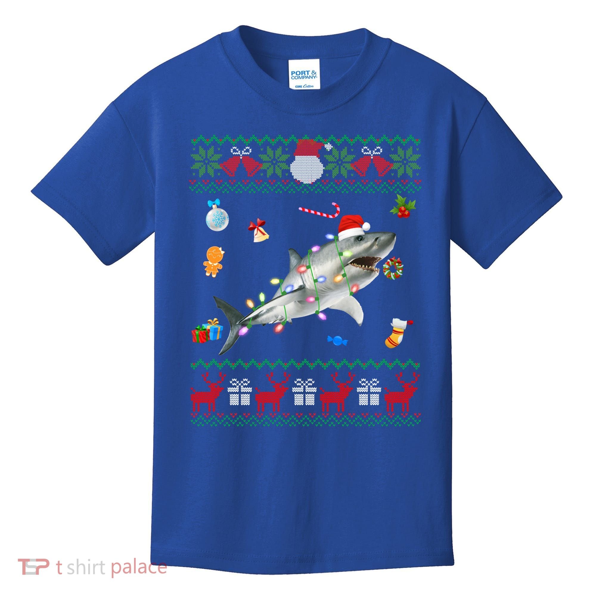 Funny Ugly Xmas Sweater Animals Lights Christmas Shark Meaningful Gift Kids T-Shirt