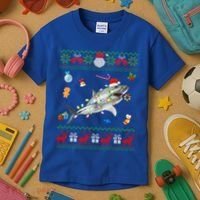 Funny Ugly Xmas Sweater Animals Lights Christmas Shark Meaningful Gift Kids T-Shirt thumb 3