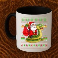 Funny Ugly Xmas Santa Riding Snake Christmas Gift Coffee Mug thumb 2