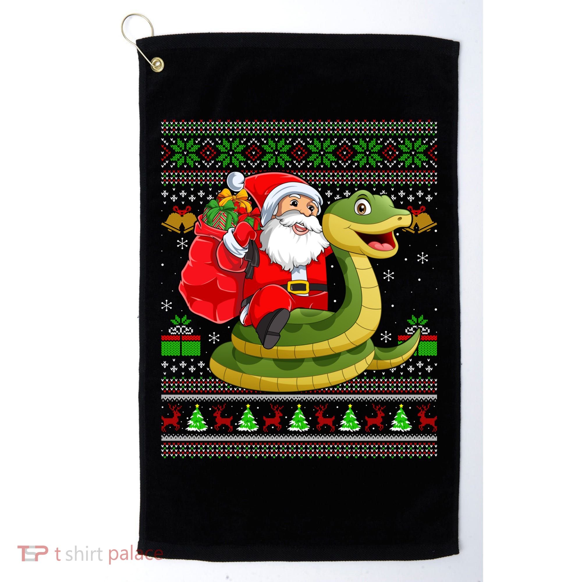 Funny Ugly Xmas Santa Riding Snake Christmas Gift Golf Towel