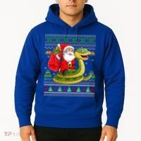 Funny Ugly Xmas Santa Riding Snake Christmas Gift Hoodie thumb 2