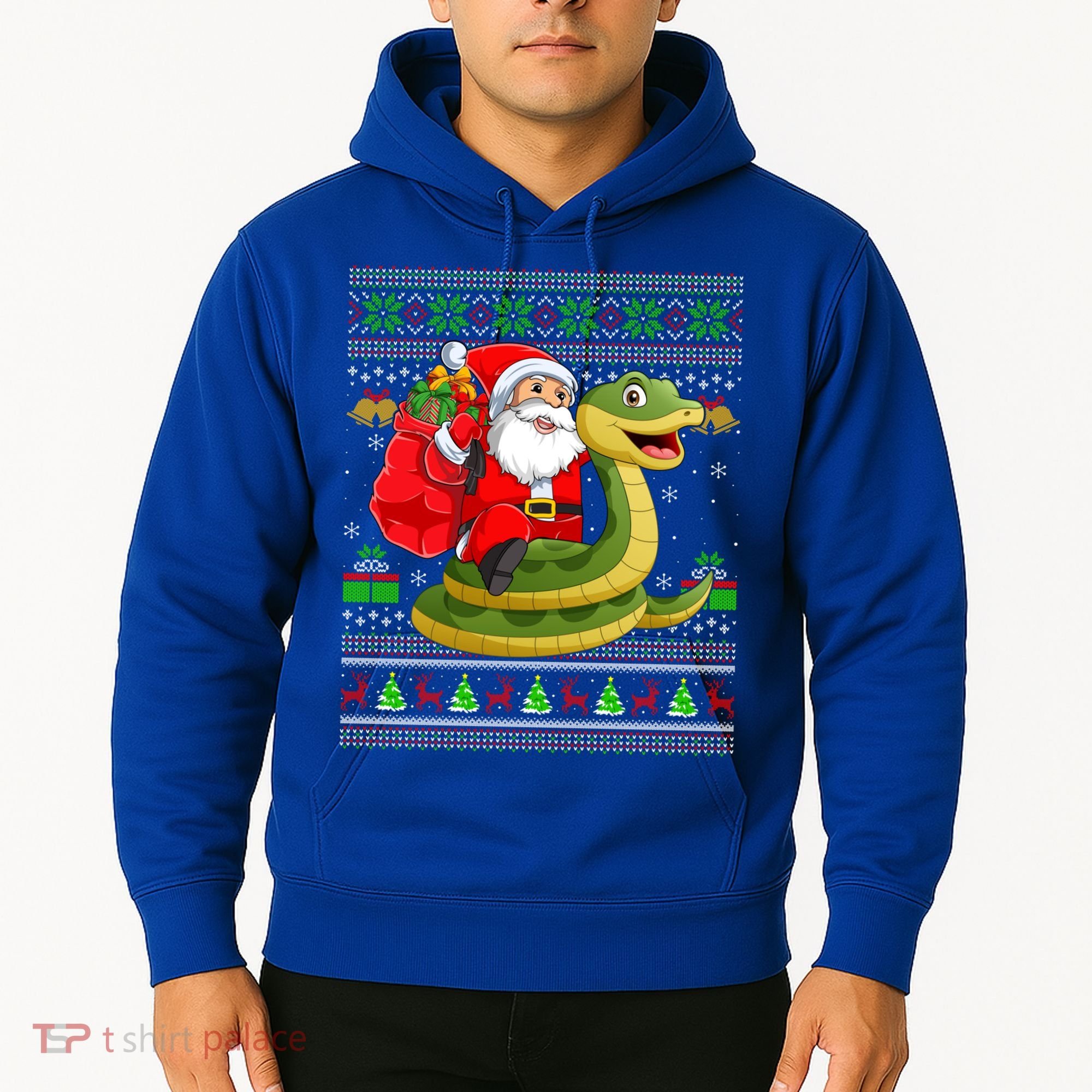 Funny Ugly Xmas Santa Riding Snake Christmas Gift Hoodie