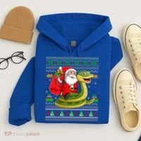 Funny Ugly Xmas Santa Riding Snake Christmas Gift Hoodie thumb 4