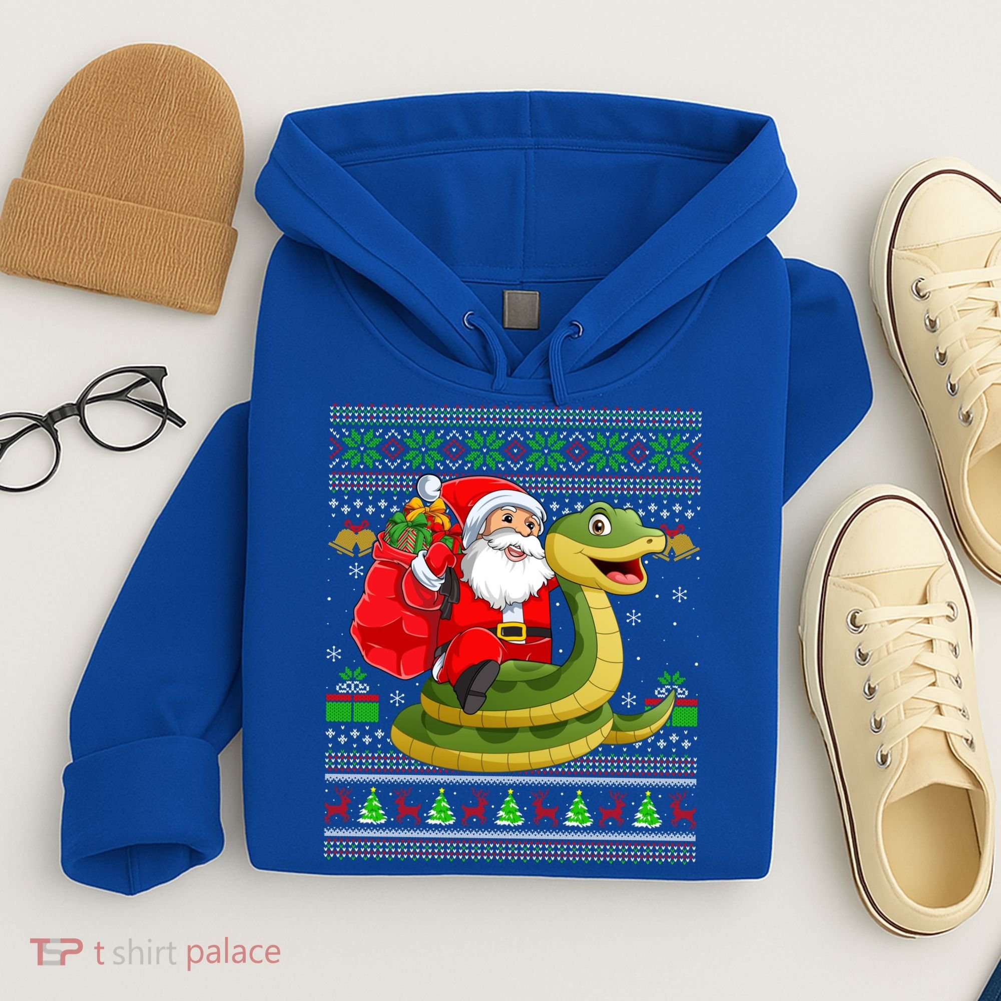 Funny Ugly Xmas Santa Riding Snake Christmas Gift Hoodie