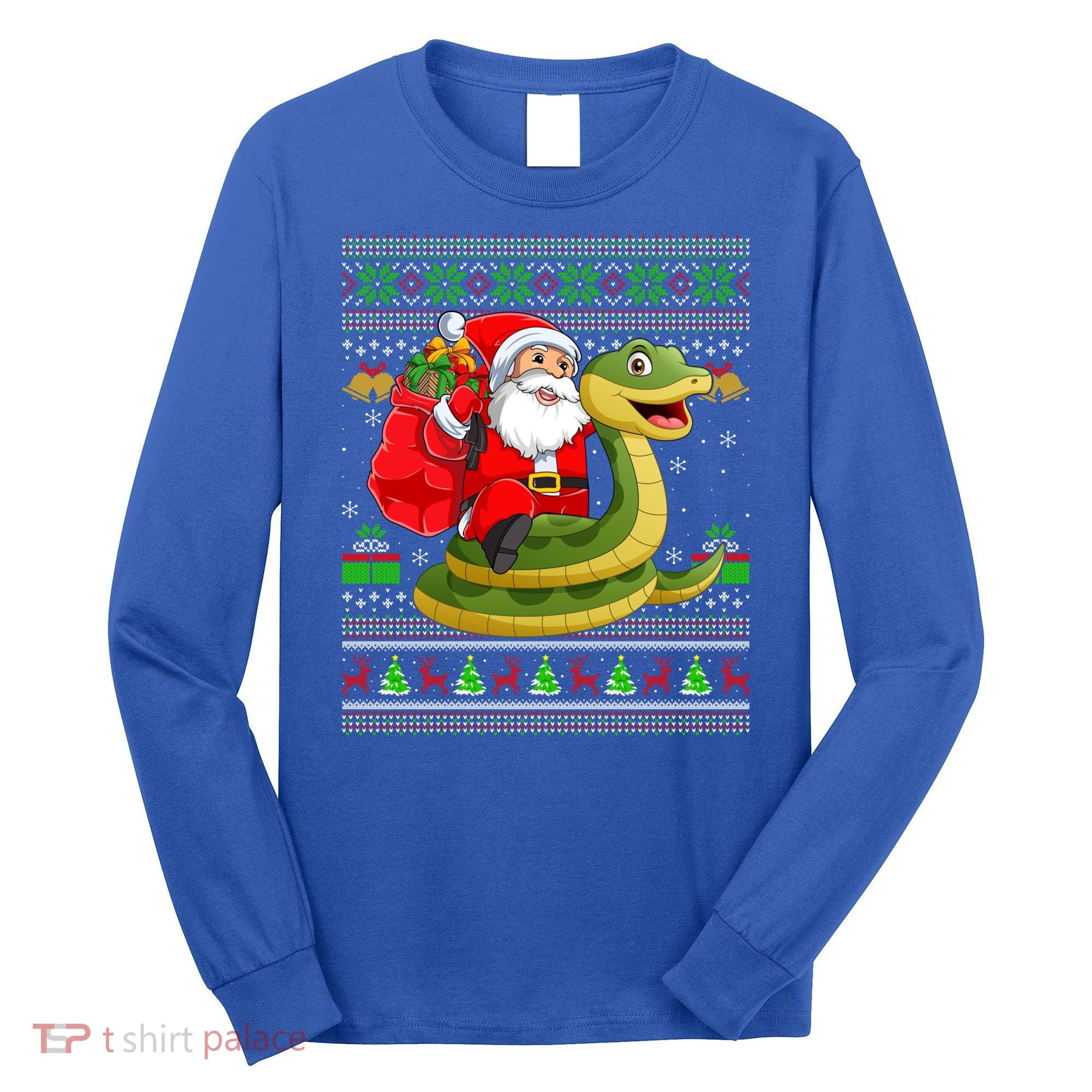 Funny Ugly Xmas Santa Riding Snake Christmas Gift Long Sleeve Shirt
