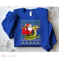 Funny Ugly Xmas Santa Riding Snake Christmas Gift Sweatshirt thumb 2
