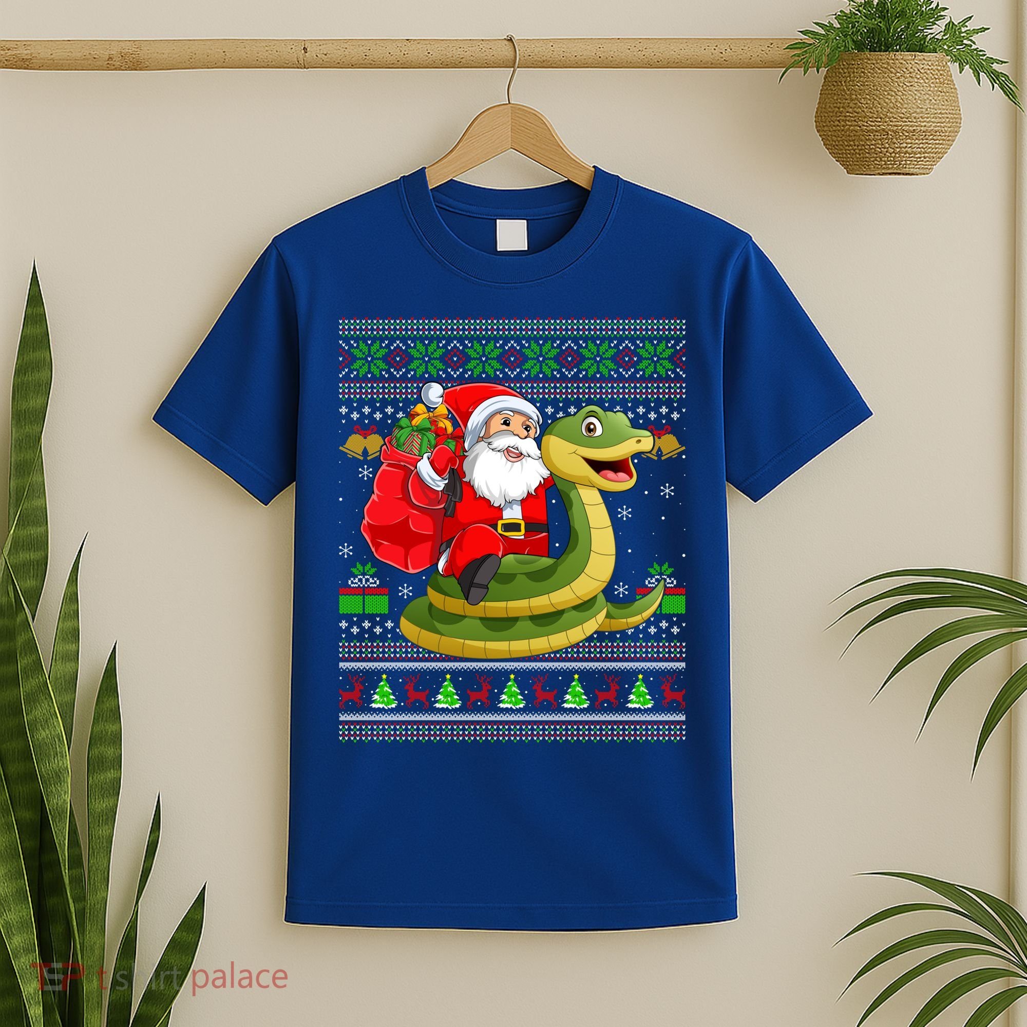 Funny Ugly Xmas Santa Riding Snake Christmas Gift T-Shirt