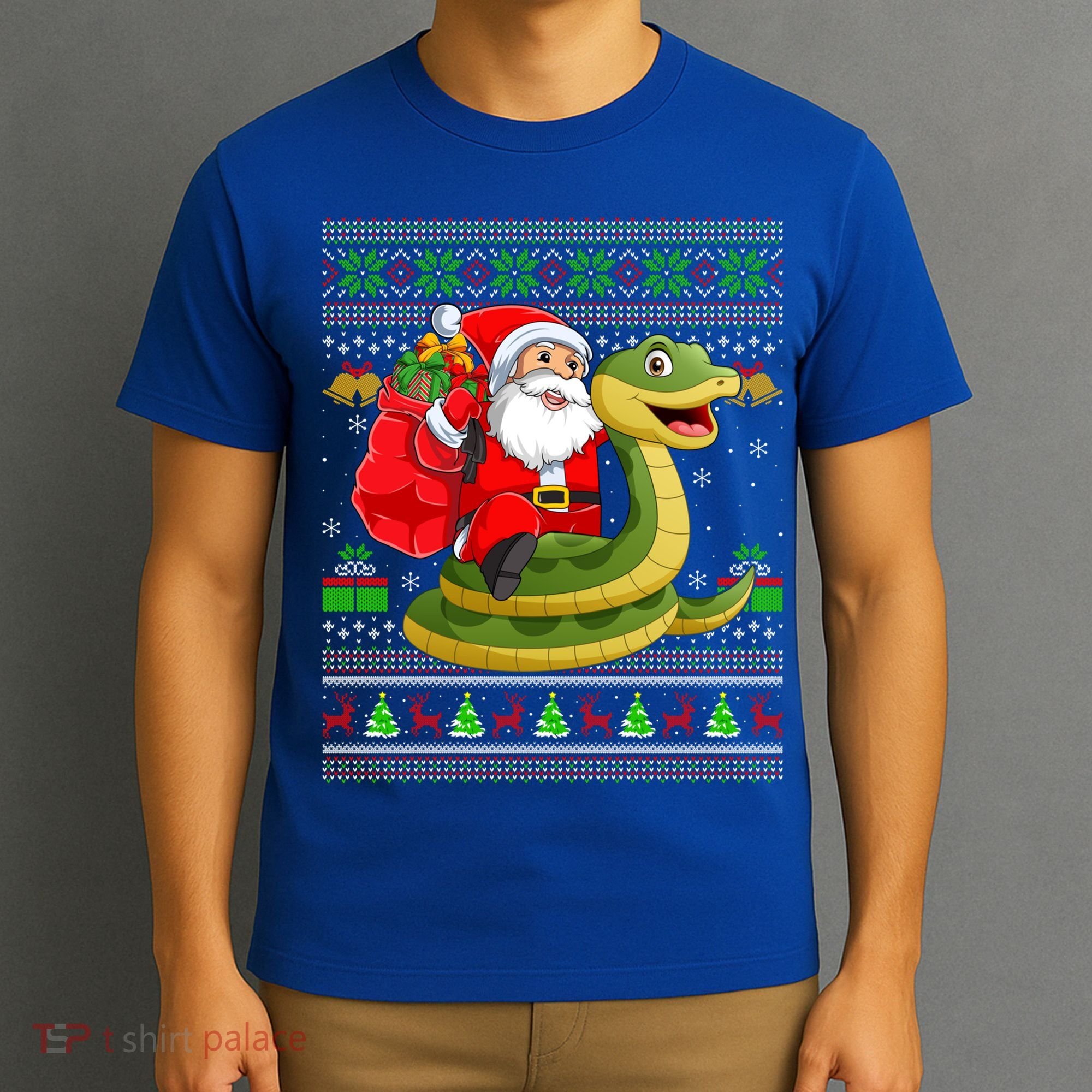 Funny Ugly Xmas Santa Riding Snake Christmas Gift T-Shirt