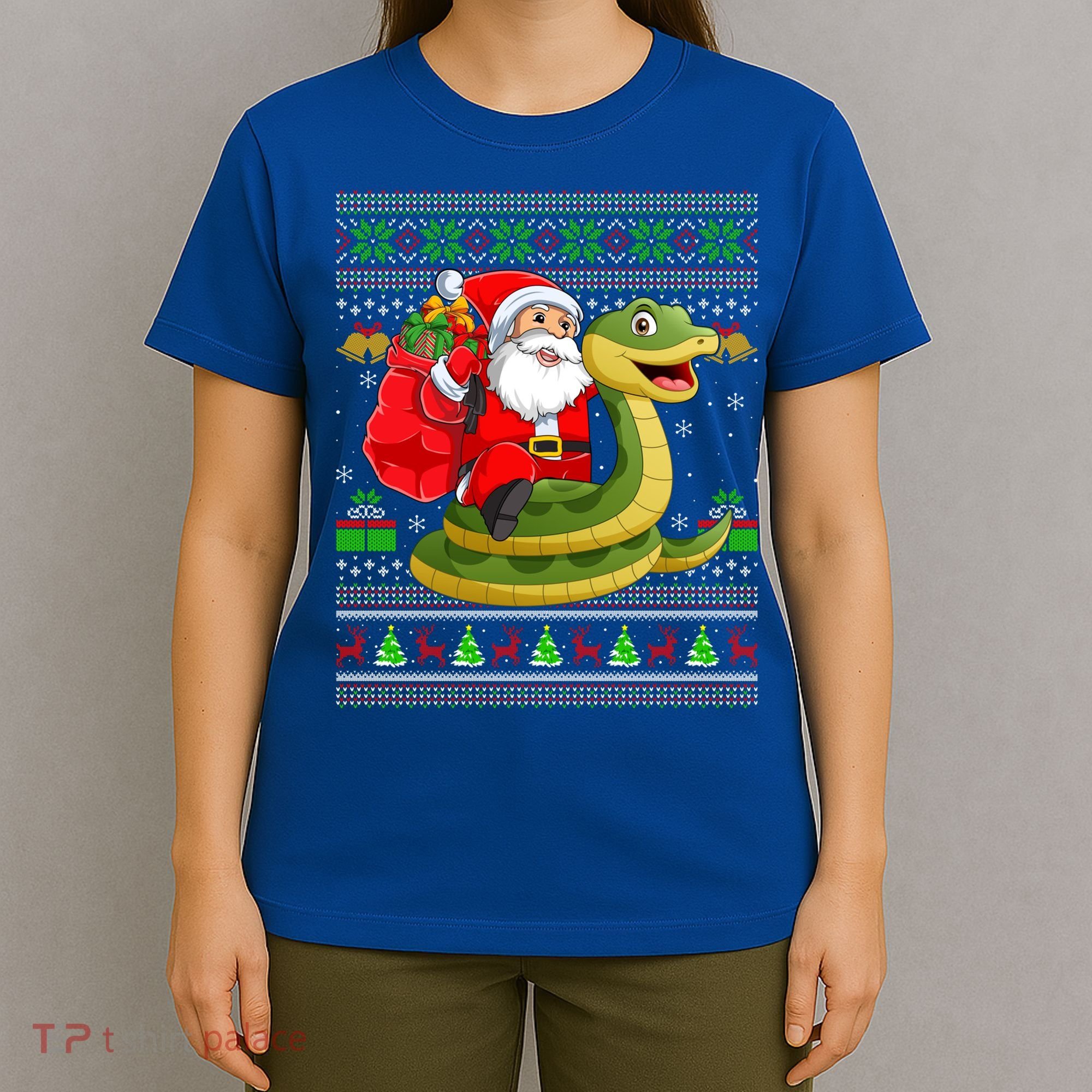 Funny Ugly Xmas Santa Riding Snake Christmas Gift T-Shirt