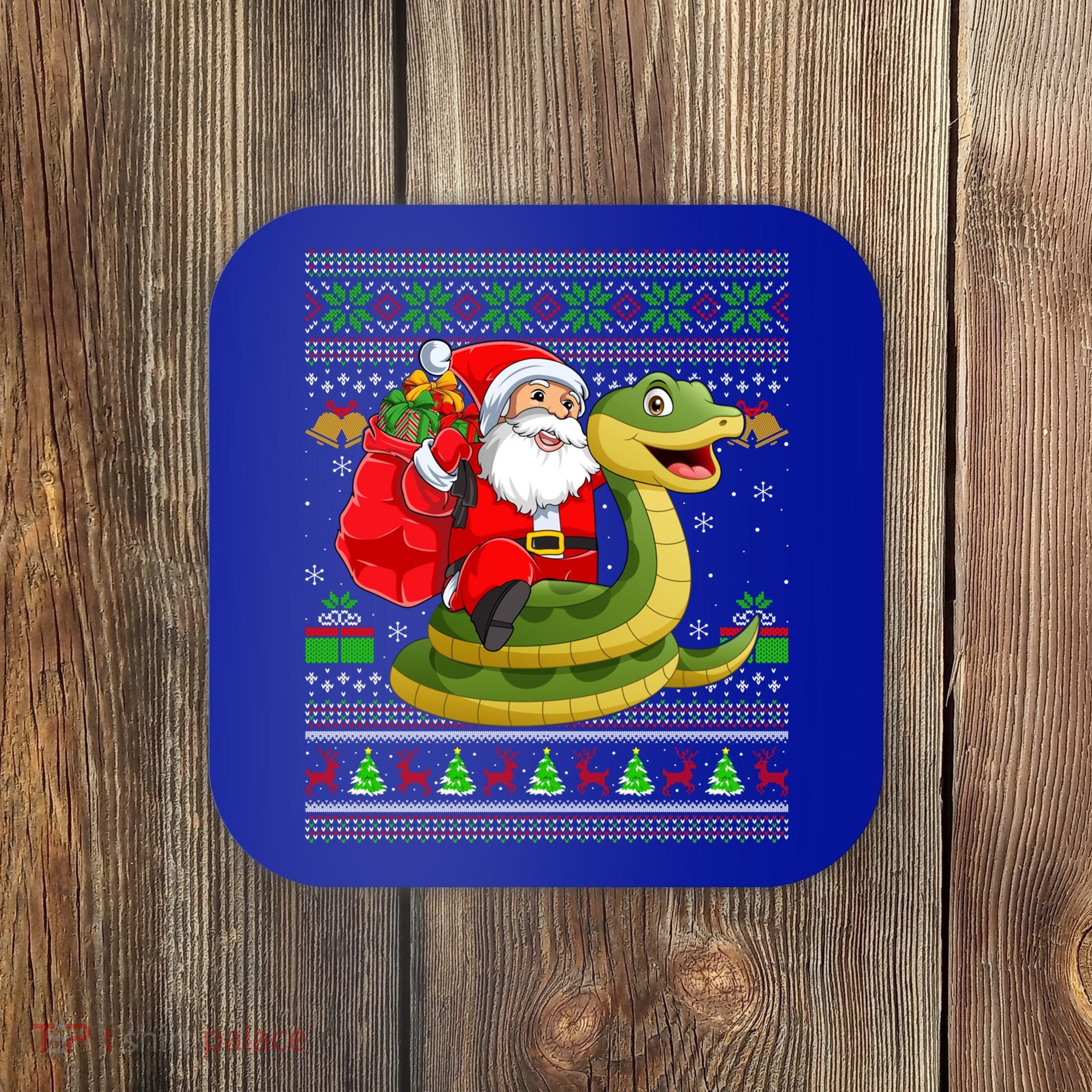 Funny Ugly Xmas Santa Riding Snake Christmas Gift Coaster
