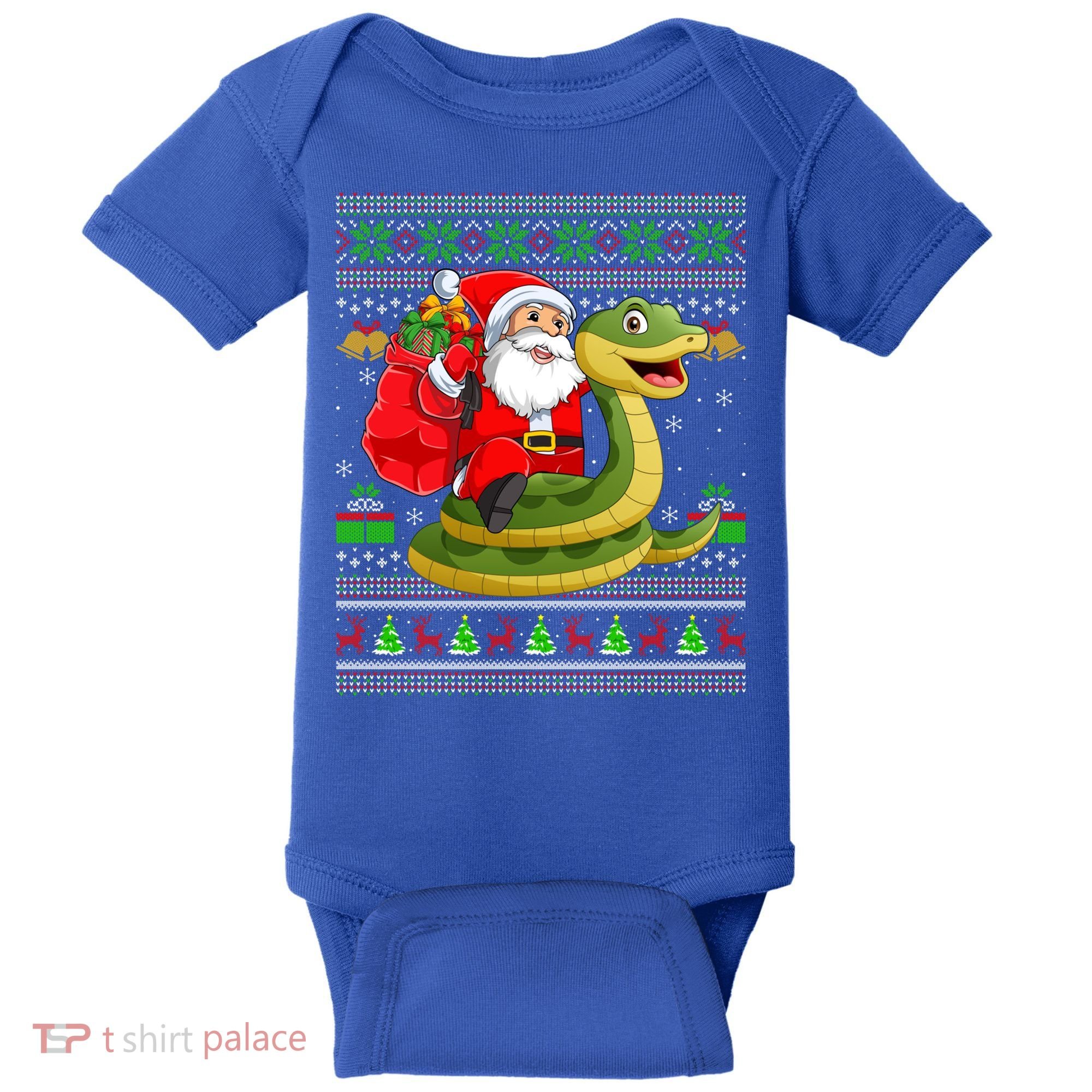 Funny Ugly Xmas Santa Riding Snake Christmas Gift Baby Bodysuit