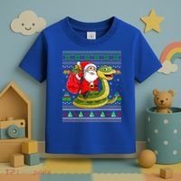 Funny Ugly Xmas Santa Riding Snake Christmas Gift Toddler T-Shirt thumb 3