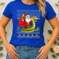 Funny Ugly Xmas Santa Riding Snake Christmas Gift Women's T-Shirt thumb 2