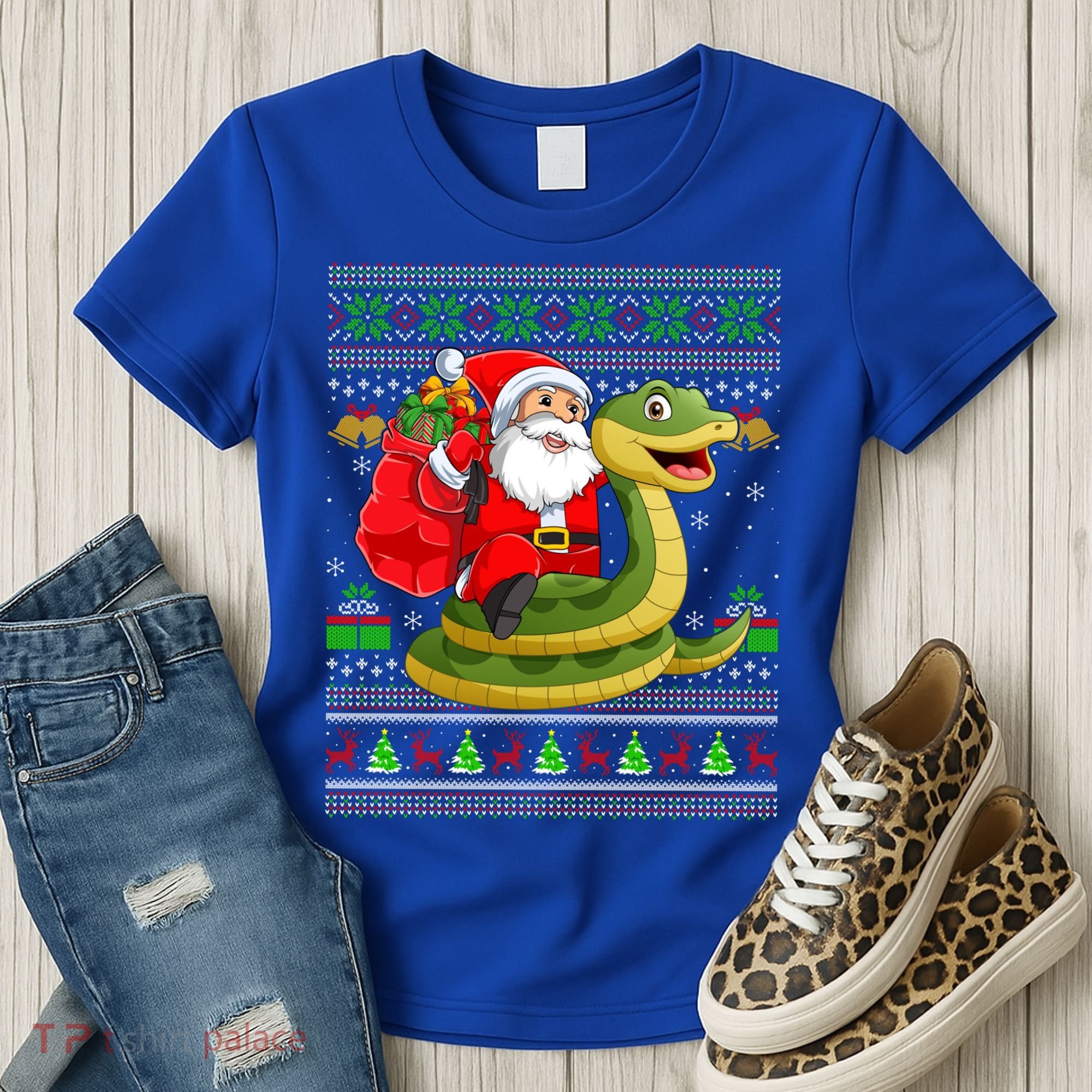 Funny Ugly Xmas Santa Riding Snake Christmas Gift Women's T-Shirt