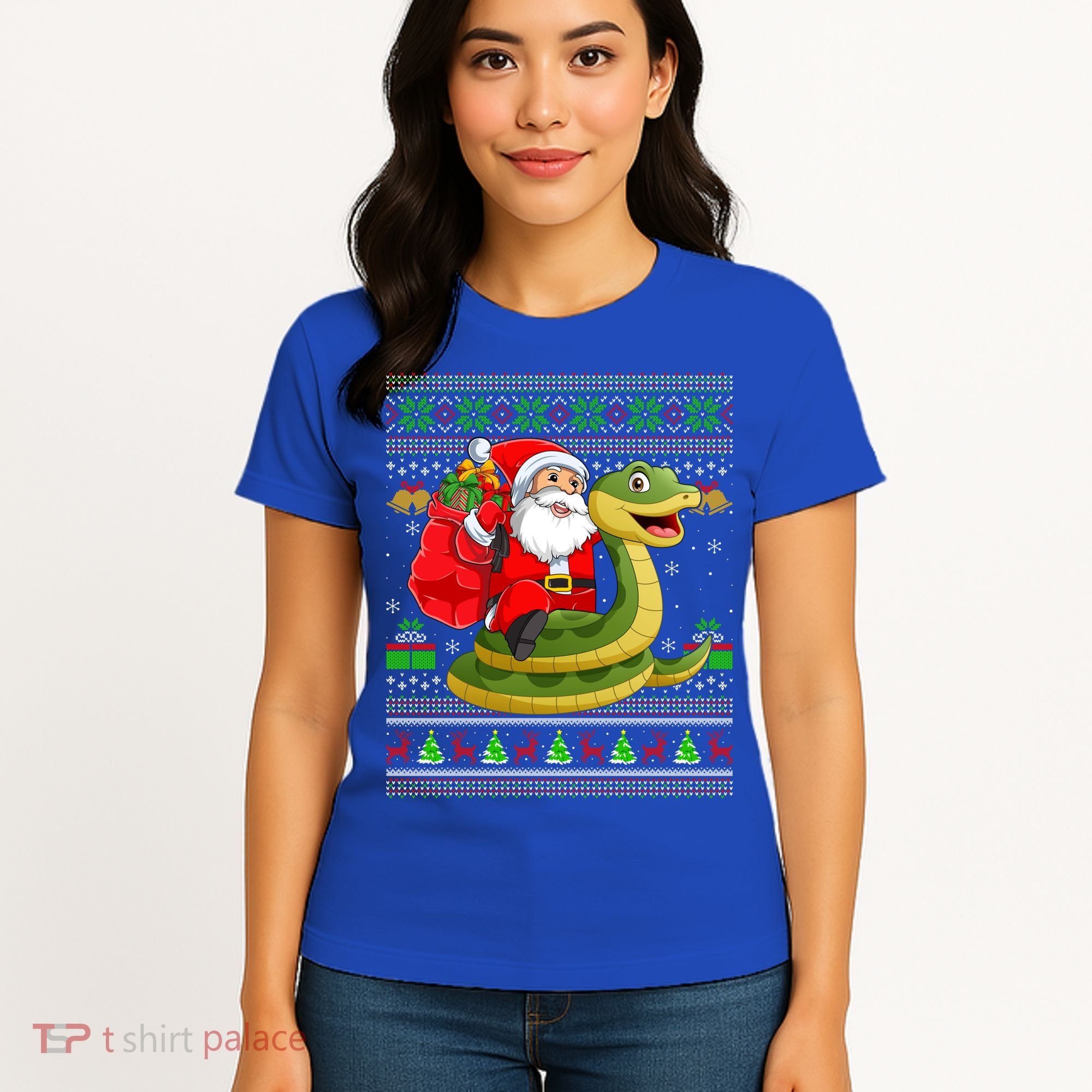 Funny Ugly Xmas Santa Riding Snake Christmas Gift Women's T-Shirt