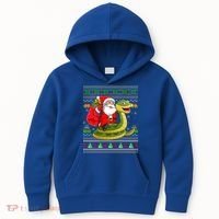 Funny Ugly Xmas Santa Riding Snake Christmas Gift Kids Hoodie thumb 0
