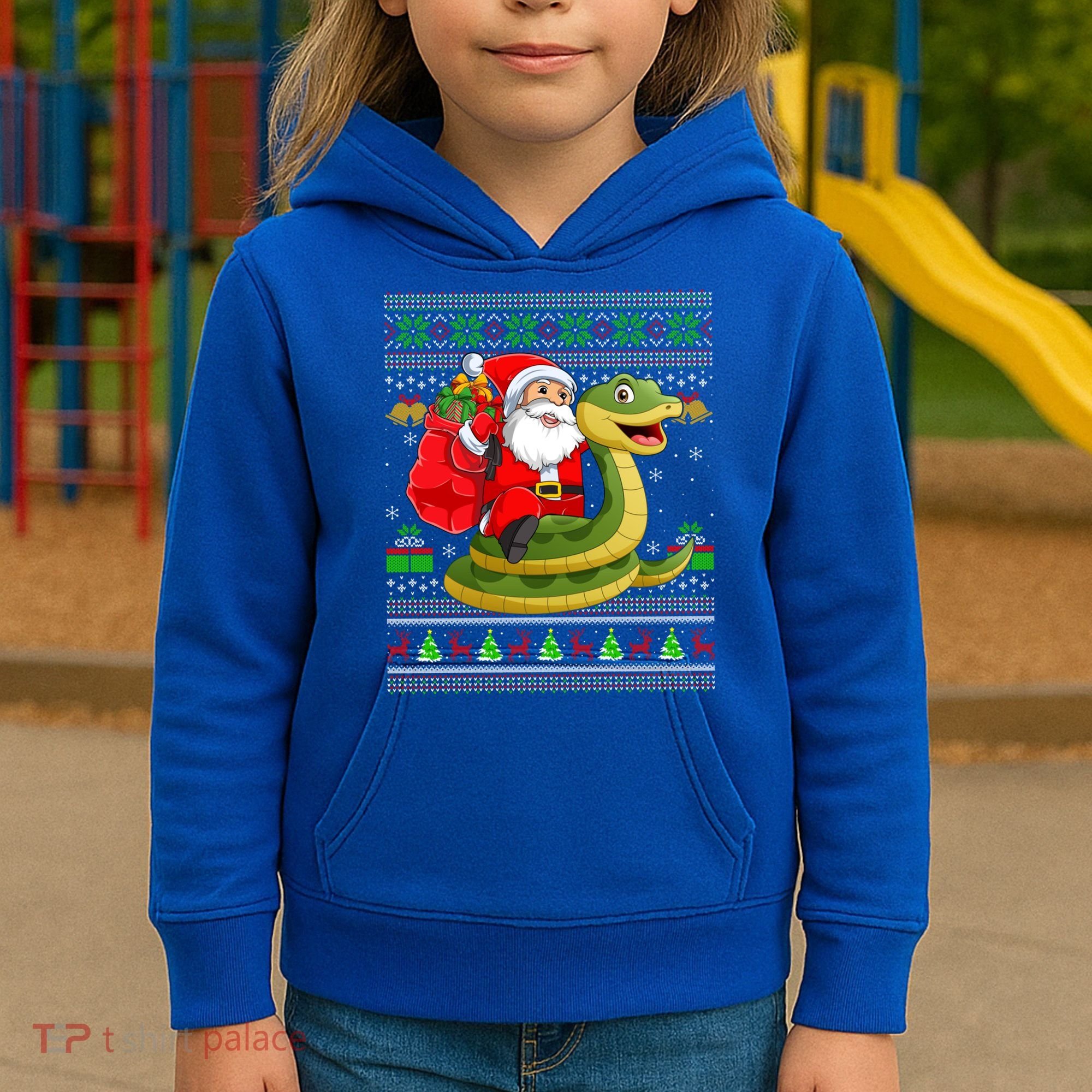Funny Ugly Xmas Santa Riding Snake Christmas Gift Kids Hoodie