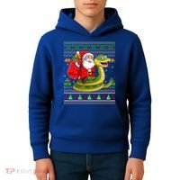 Funny Ugly Xmas Santa Riding Snake Christmas Gift Kids Hoodie thumb 4