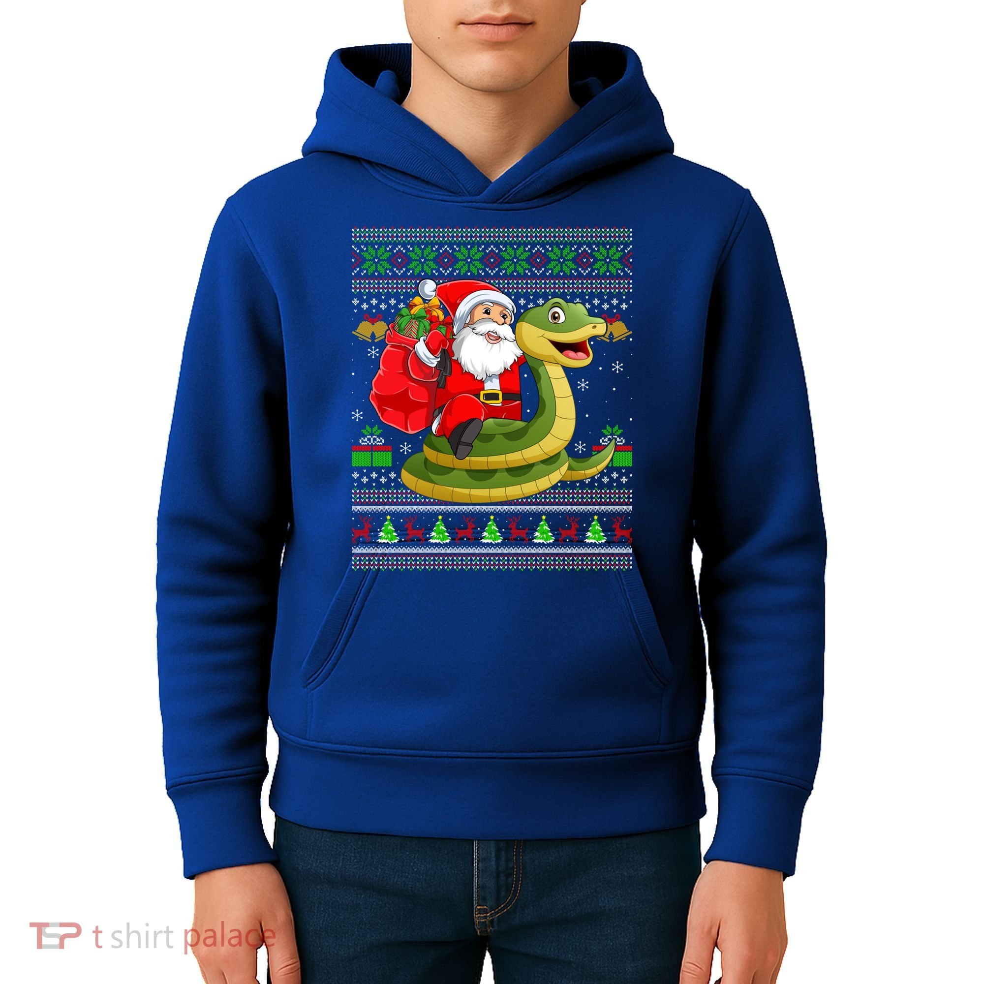 Funny Ugly Xmas Santa Riding Snake Christmas Gift Kids Hoodie