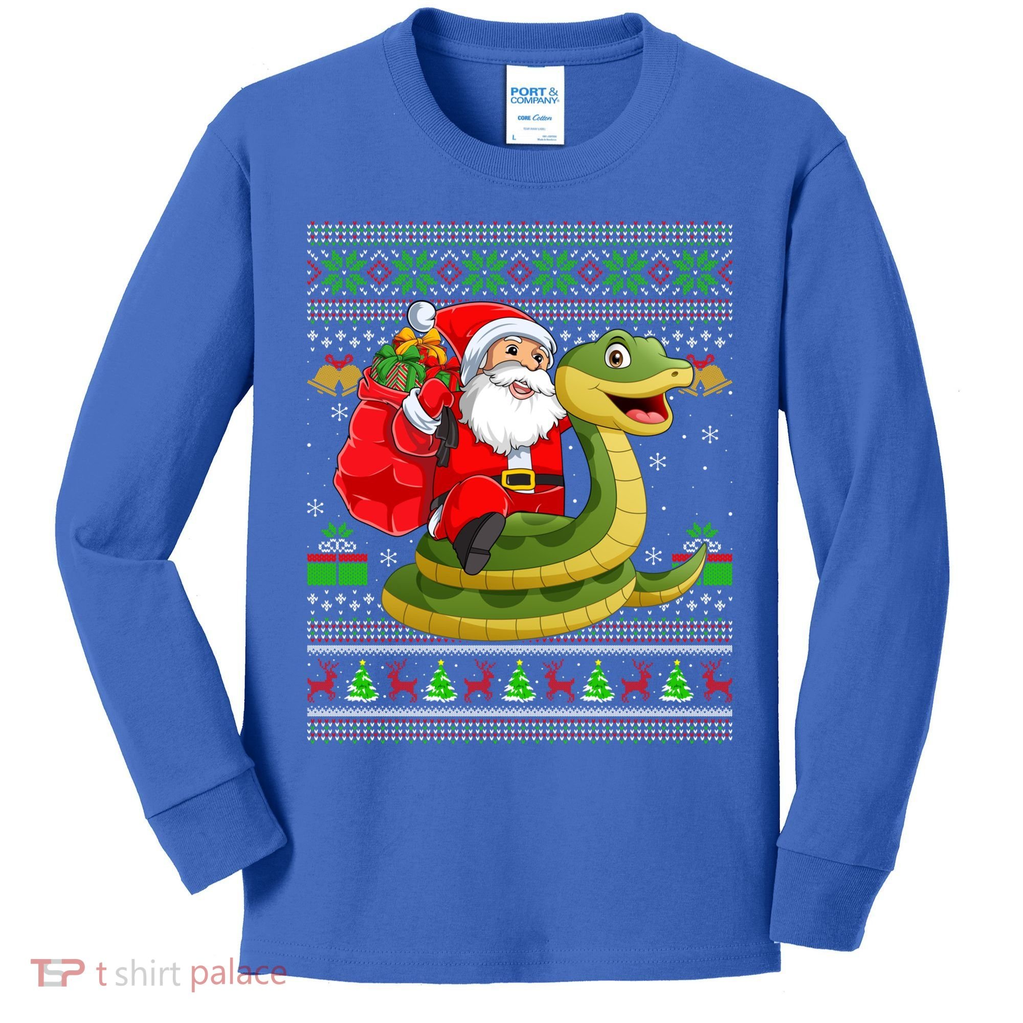 Funny Ugly Xmas Santa Riding Snake Christmas Gift Kids Long Sleeve Shirt