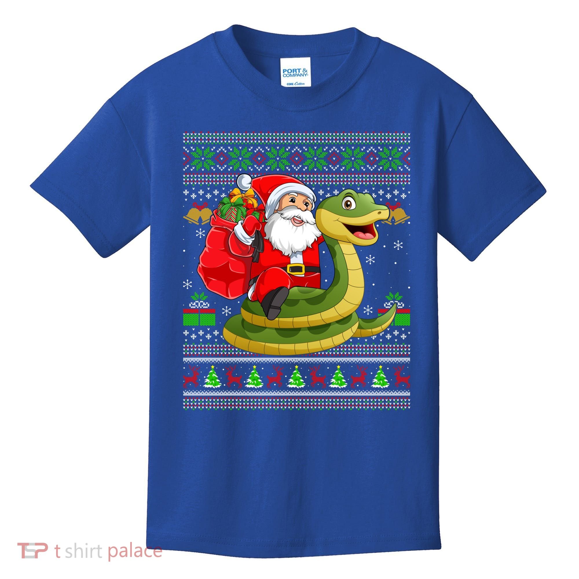 Funny Ugly Xmas Santa Riding Snake Christmas Gift Kids T-Shirt