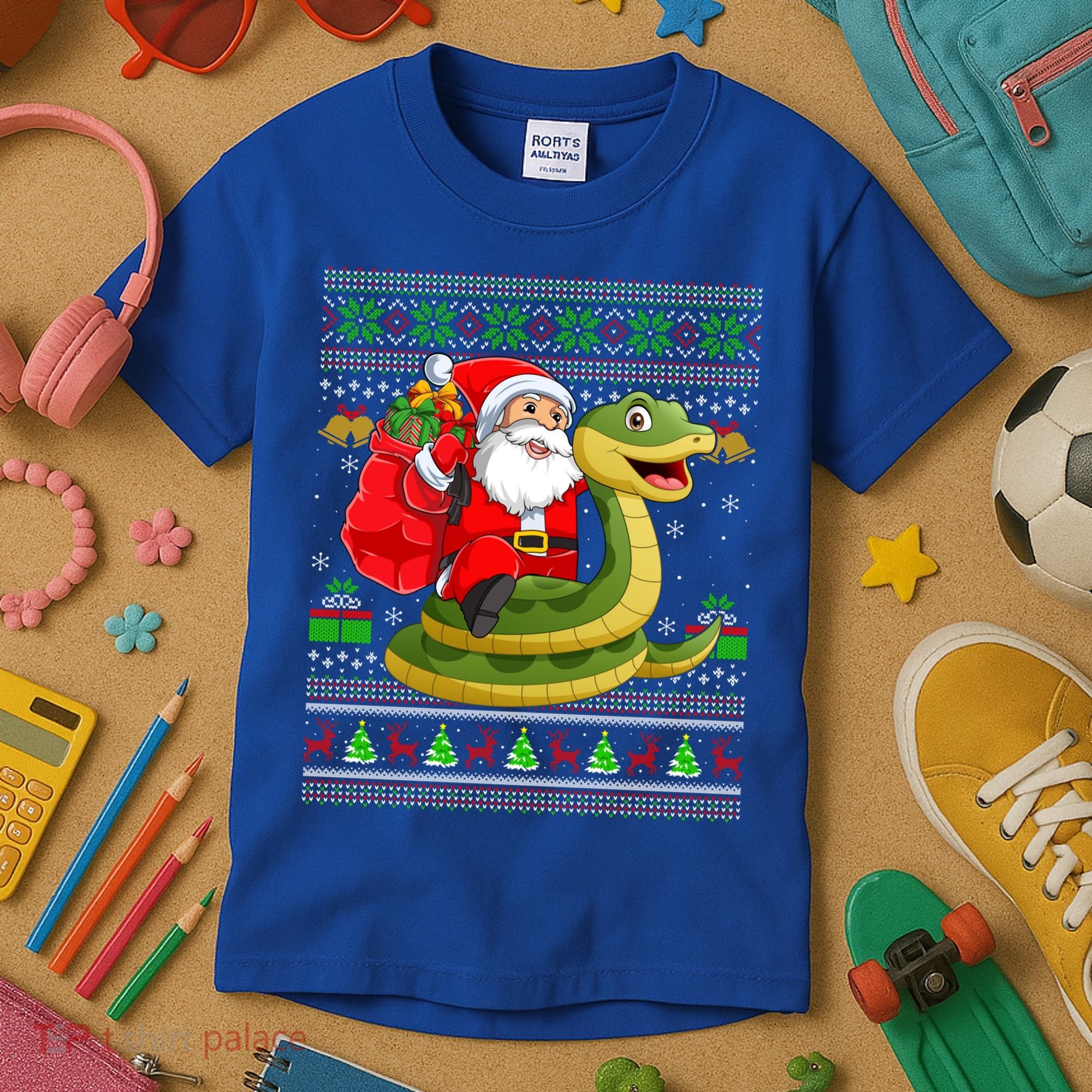 Funny Ugly Xmas Santa Riding Snake Christmas Gift Kids T-Shirt