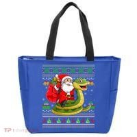 Funny Ugly Xmas Santa Riding Snake Christmas Gift Tote Bag thumb 0