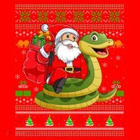 Funny Ugly Xmas Santa Riding Snake Christmas Gift Santa Hat thumb 1