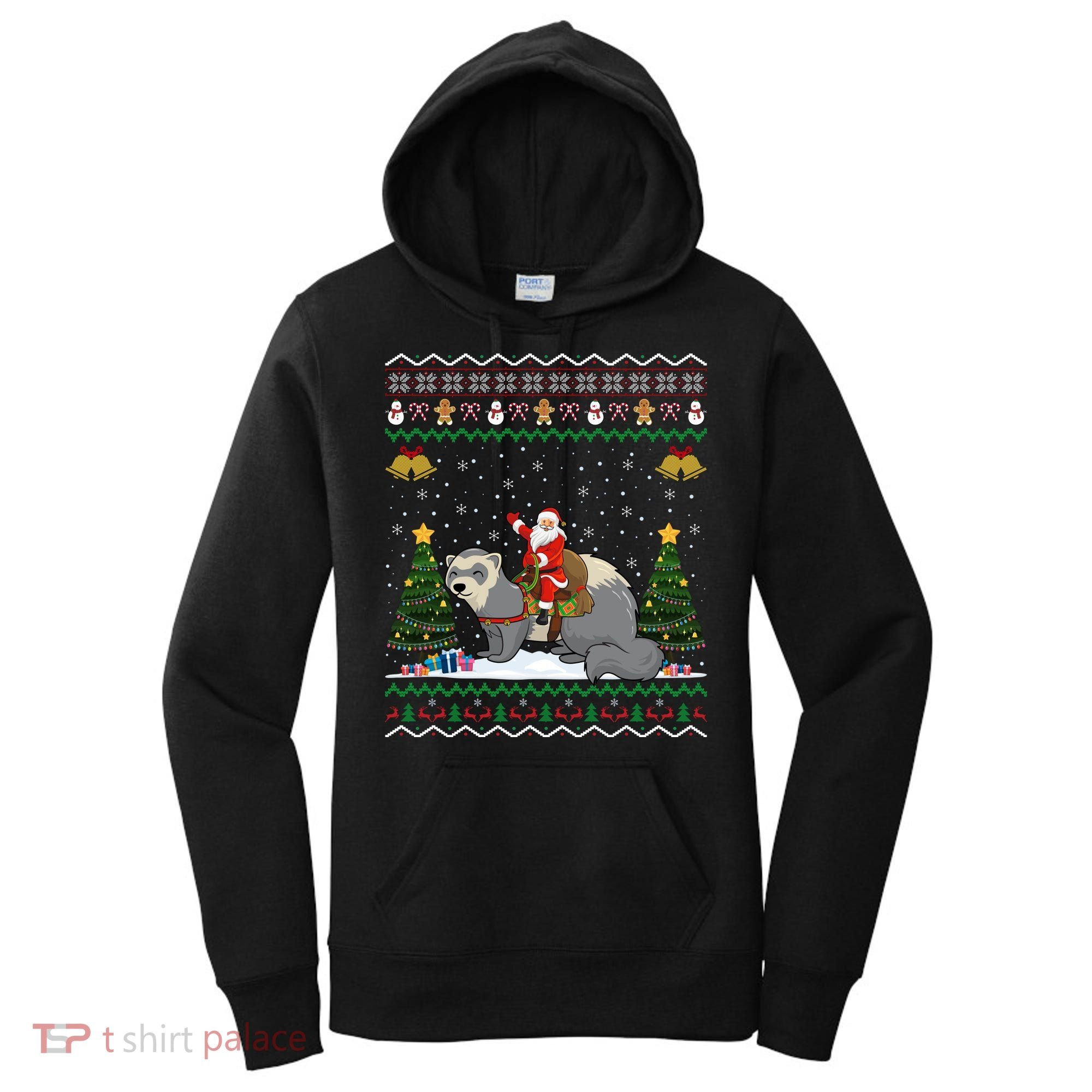 Ferret Ugly Xmas Gift Santa Riding Ferret Christmas Gift Women's Hoodie