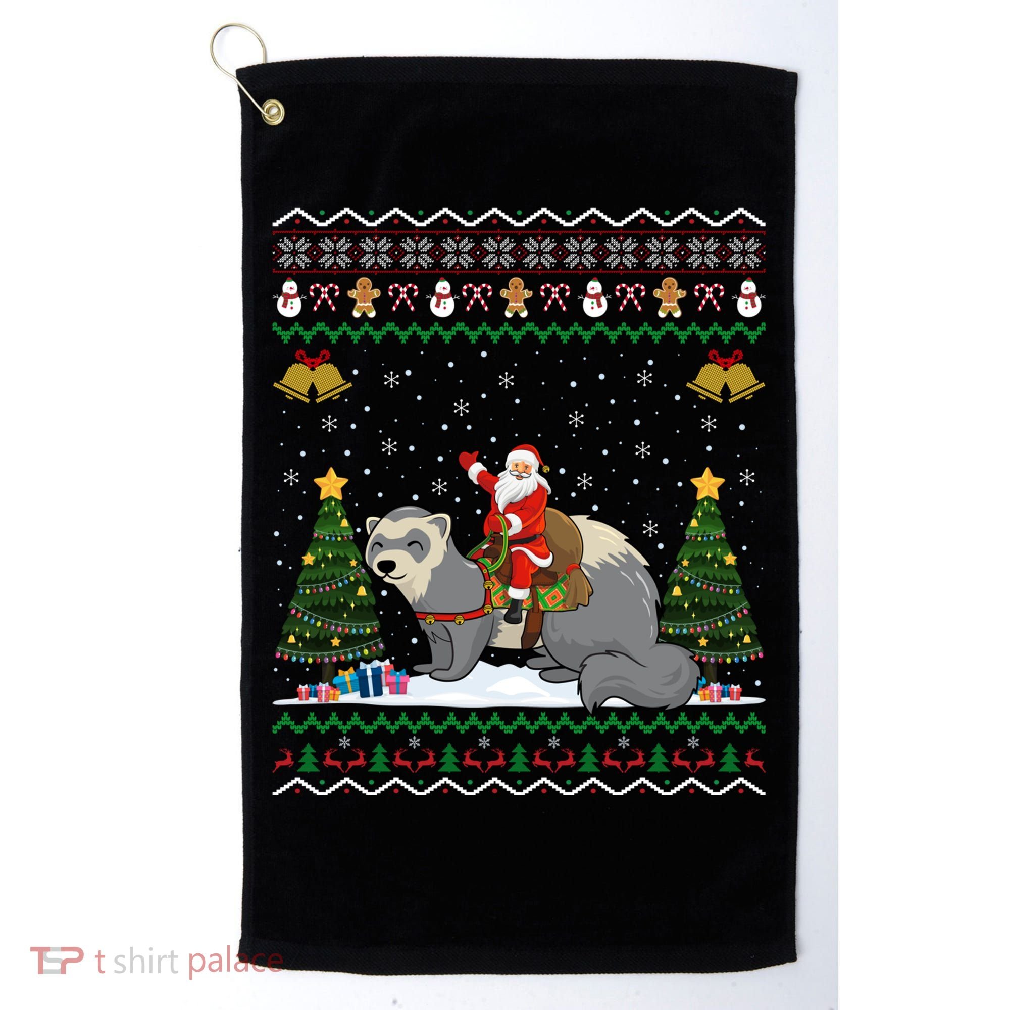 Ferret Ugly Xmas Gift Santa Riding Ferret Christmas Gift Golf Towel