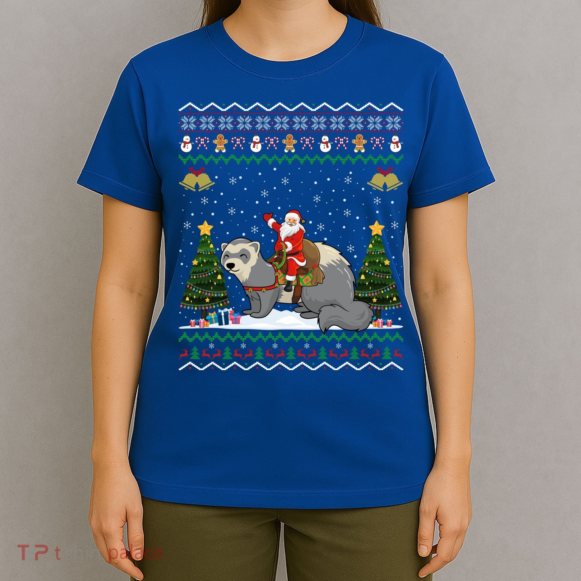 Ferret Ugly Xmas Gift Santa Riding Ferret Christmas Gift T-Shirt