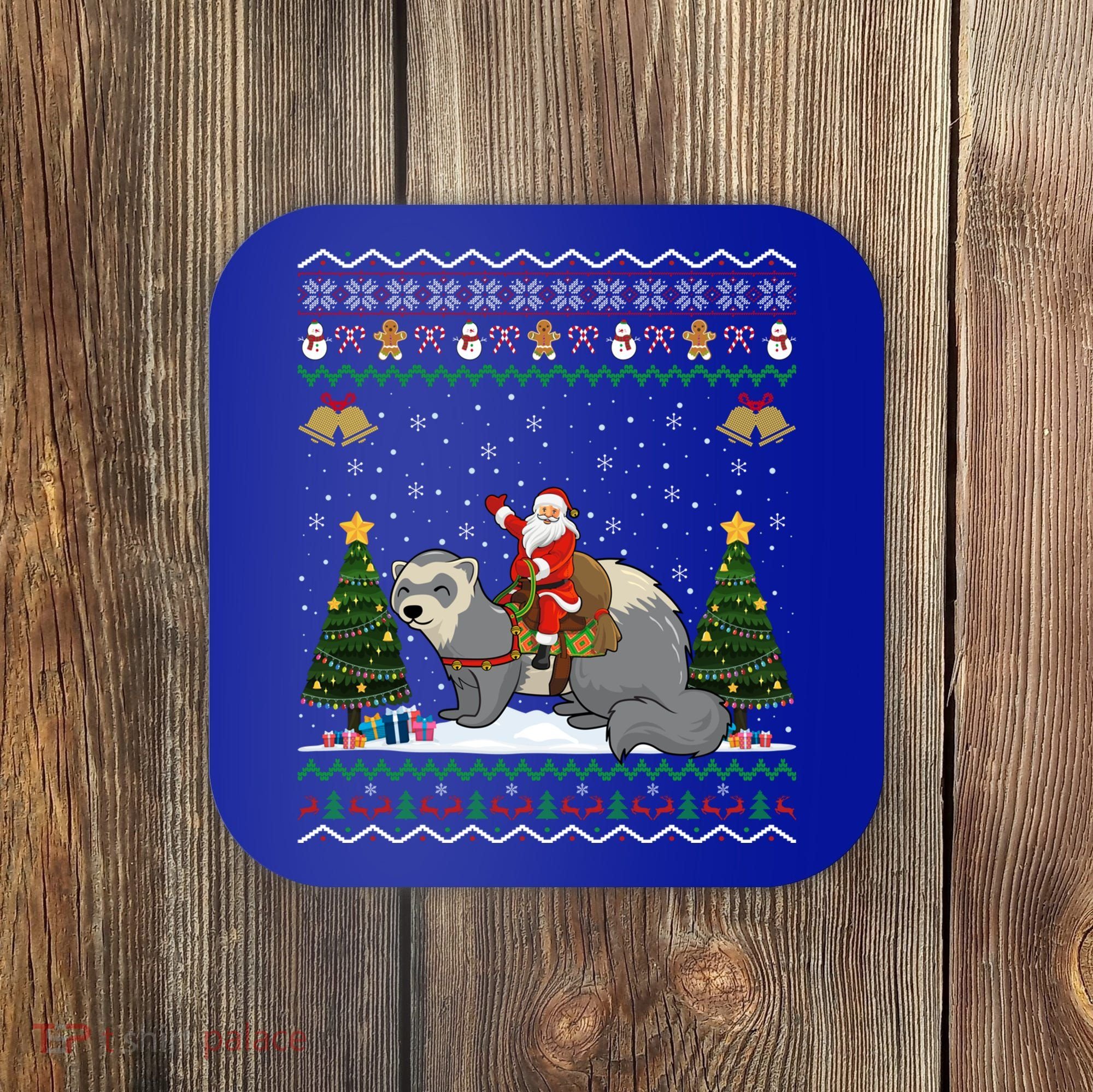 Ferret Ugly Xmas Gift Santa Riding Ferret Christmas Gift Coaster