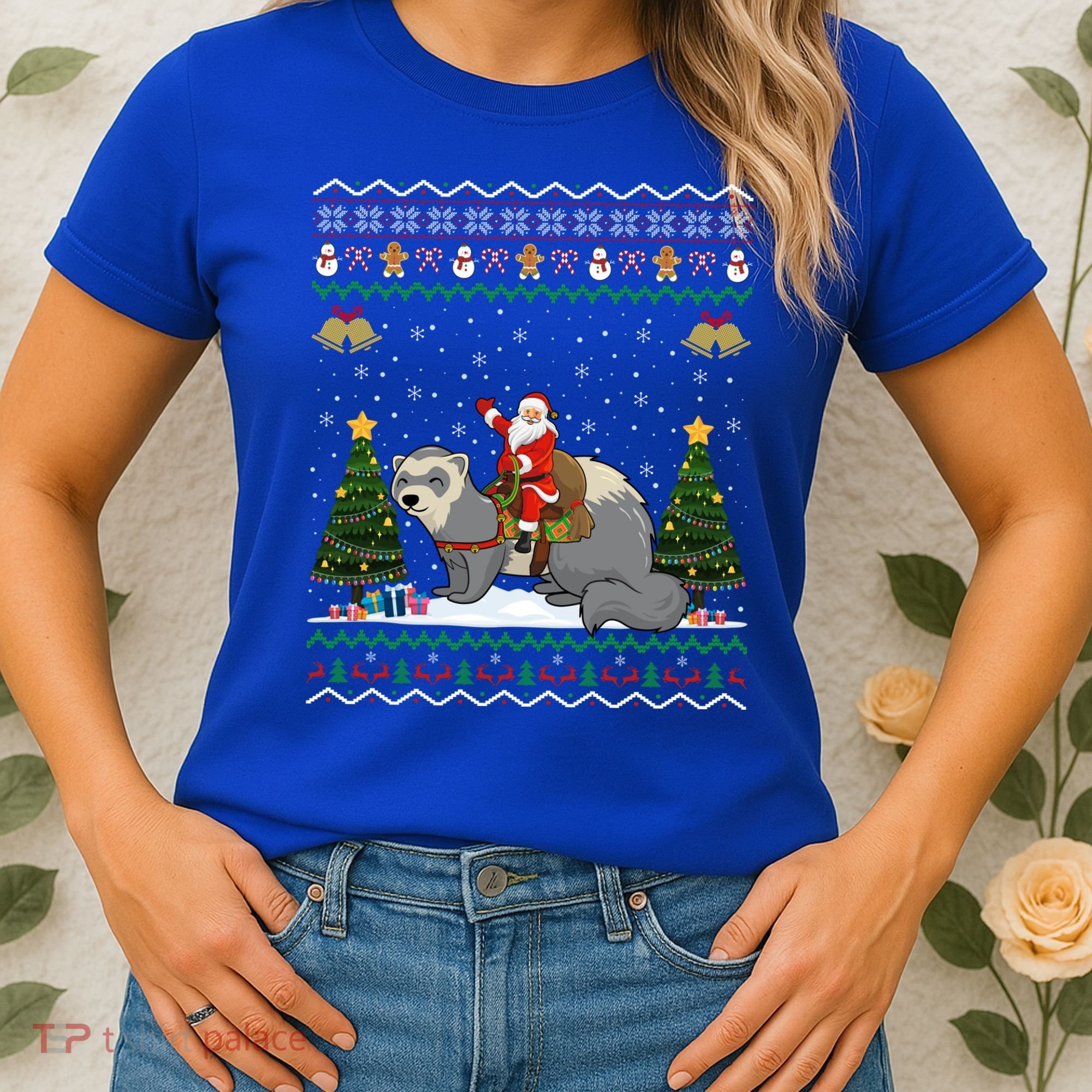 Ferret Ugly Xmas Gift Santa Riding Ferret Christmas Gift Women's T-Shirt