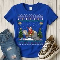 Ferret Ugly Xmas Gift Santa Riding Ferret Christmas Gift Women's T-Shirt thumb 3