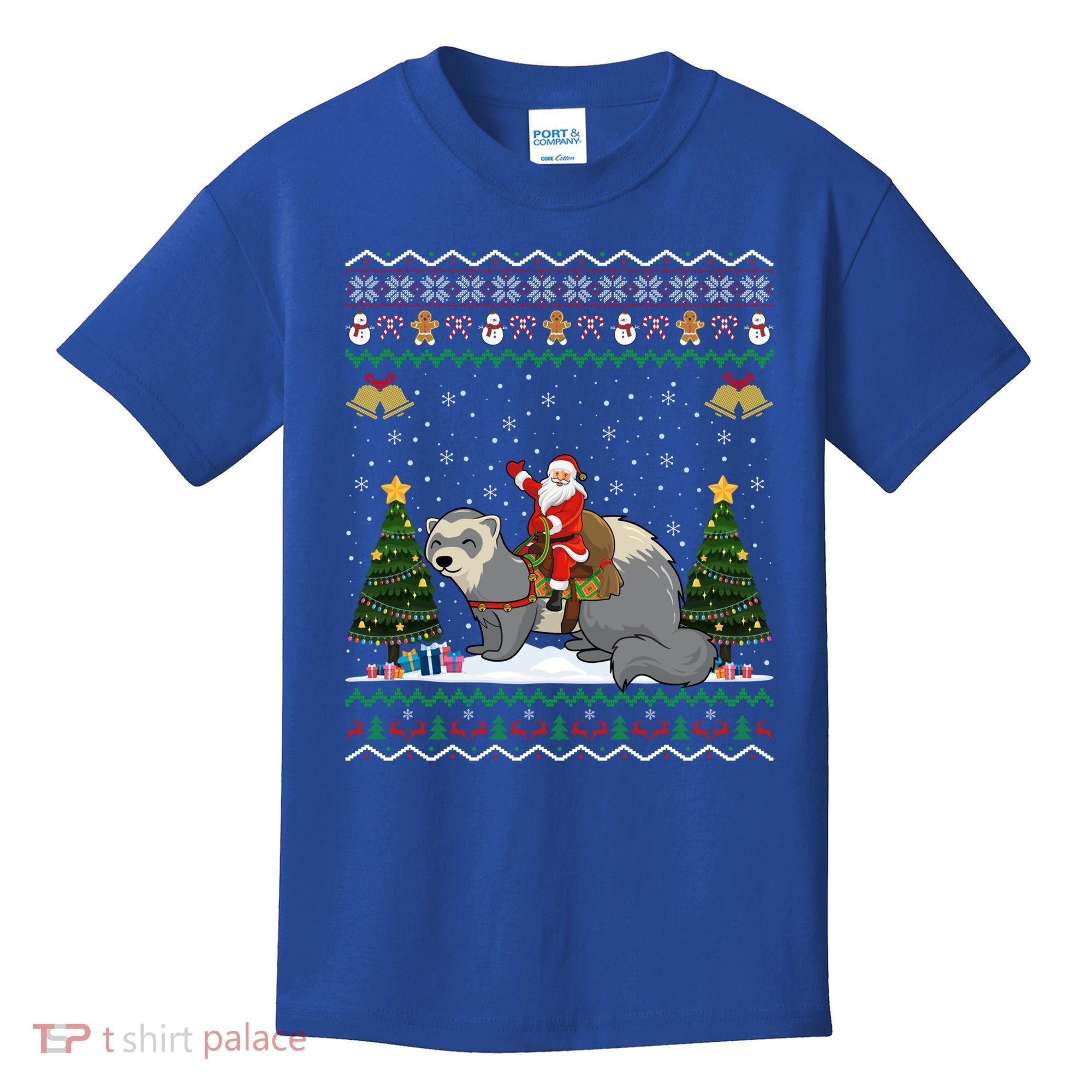 Ferret Ugly Xmas Gift Santa Riding Ferret Christmas Gift Kids T-Shirt