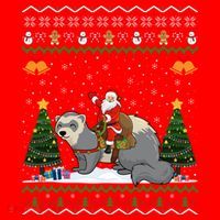 Ferret Ugly Xmas Gift Santa Riding Ferret Christmas Gift Santa Hat thumb 1