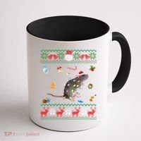 Funny Ugly Xmas Sweater Animals Lights Christmas Rat Funny Gift Coffee Mug thumb 1