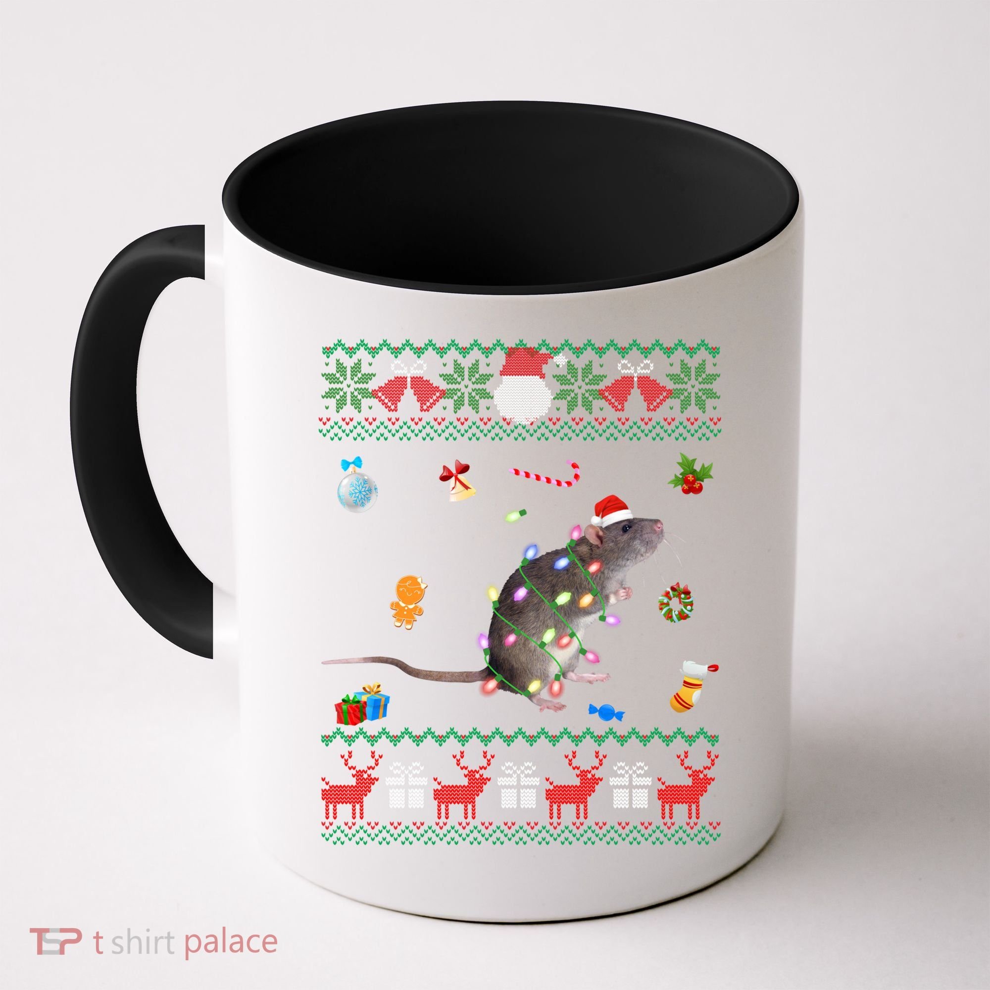 Funny Ugly Xmas Sweater Animals Lights Christmas Rat Funny Gift Coffee Mug