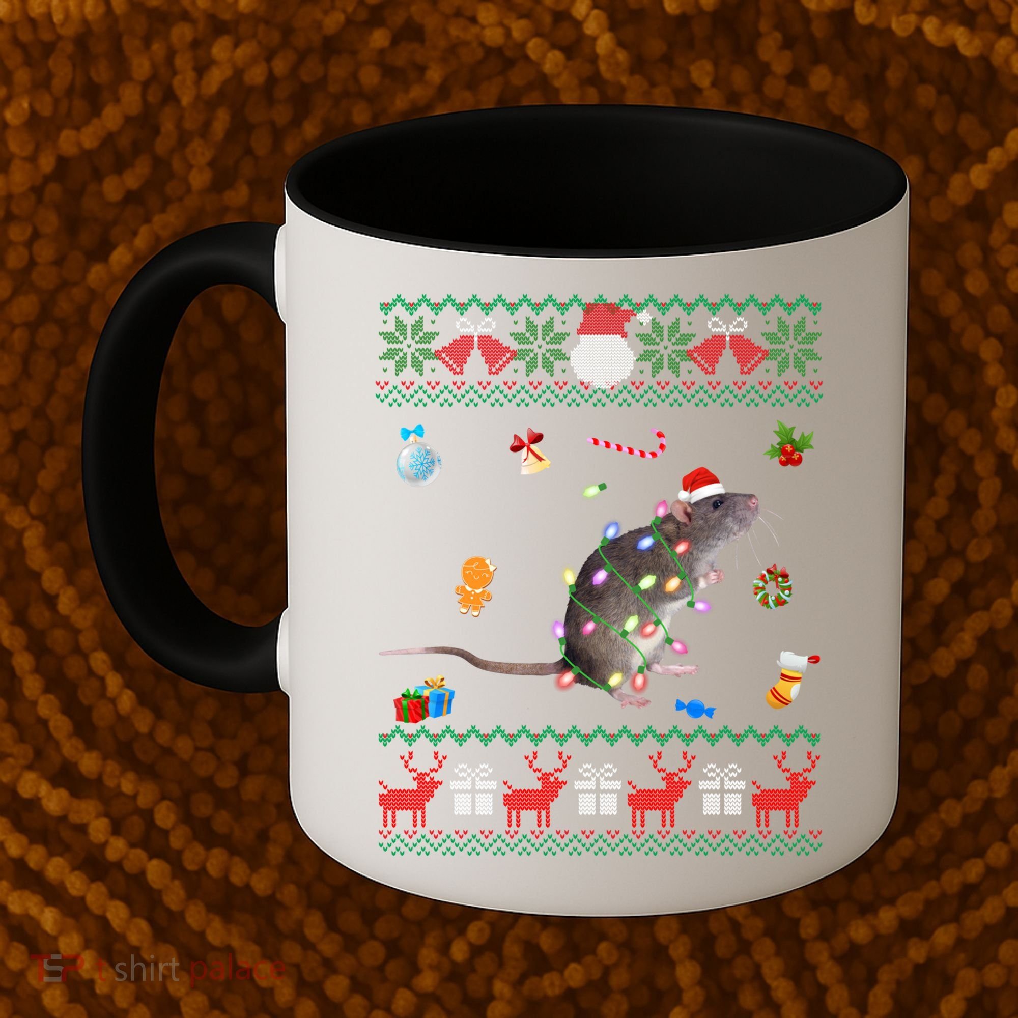 Funny Ugly Xmas Sweater Animals Lights Christmas Rat Funny Gift Coffee Mug