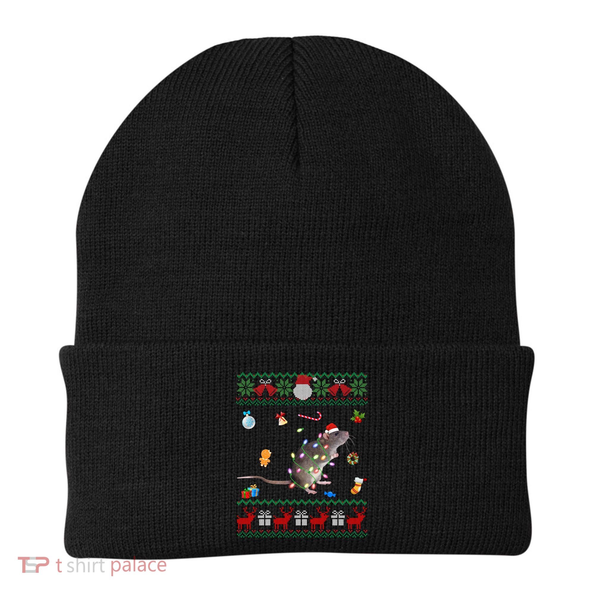 Funny Ugly Xmas Sweater Animals Lights Christmas Rat Funny Gift Beanie
