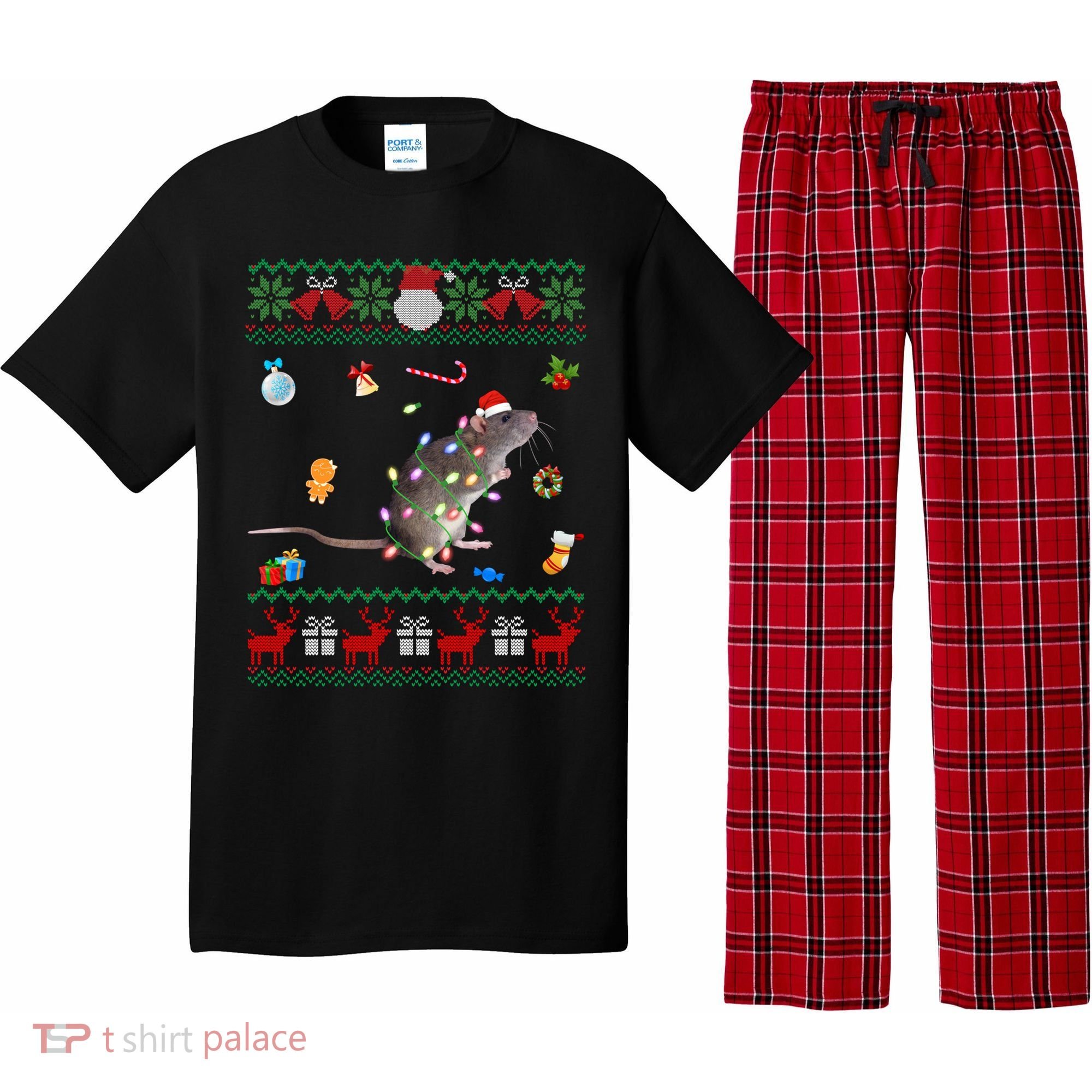 Funny Ugly Xmas Sweater Animals Lights Christmas Rat Funny Gift Pajama Set