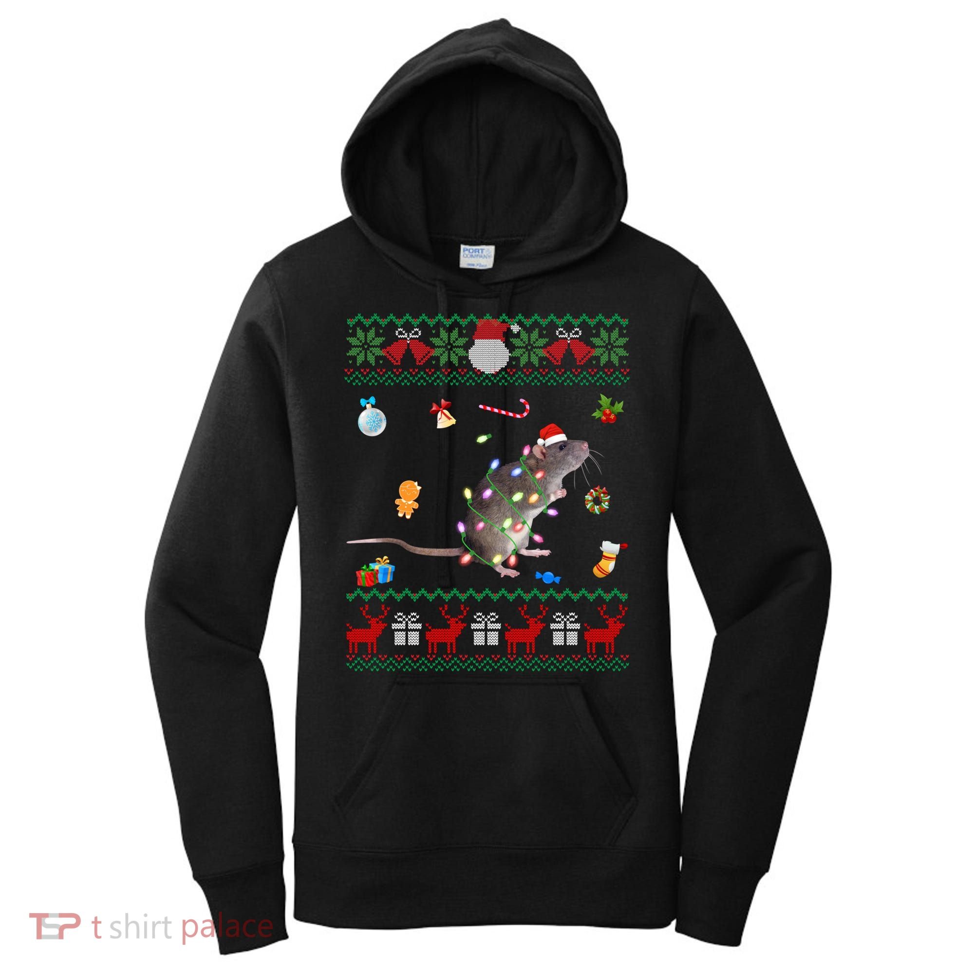 Funny Ugly Xmas Sweater Animals Lights Christmas Rat Funny Gift Women's Hoodie