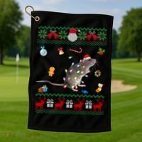 Funny Ugly Xmas Sweater Animals Lights Christmas Rat Funny Gift Golf Towel thumb 1