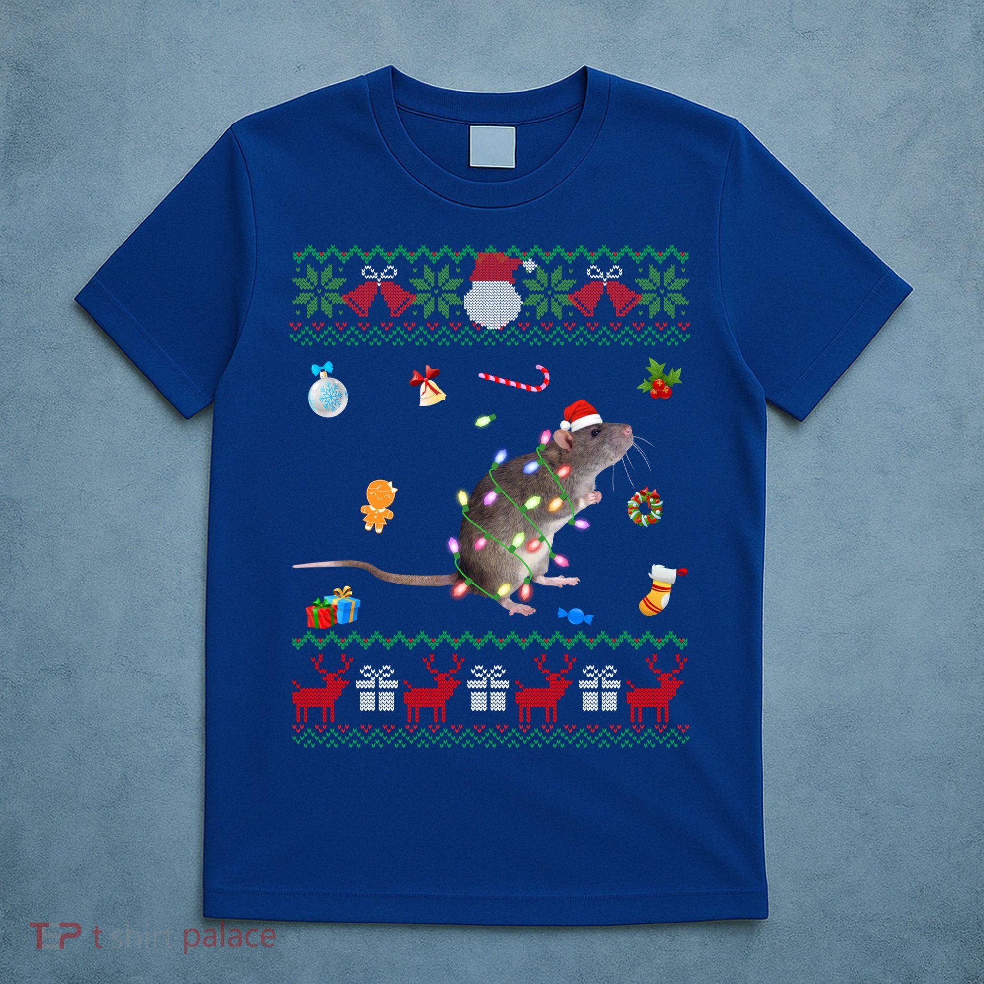 Funny Ugly Xmas Sweater Animals Lights Christmas Rat Funny Gift T-Shirt