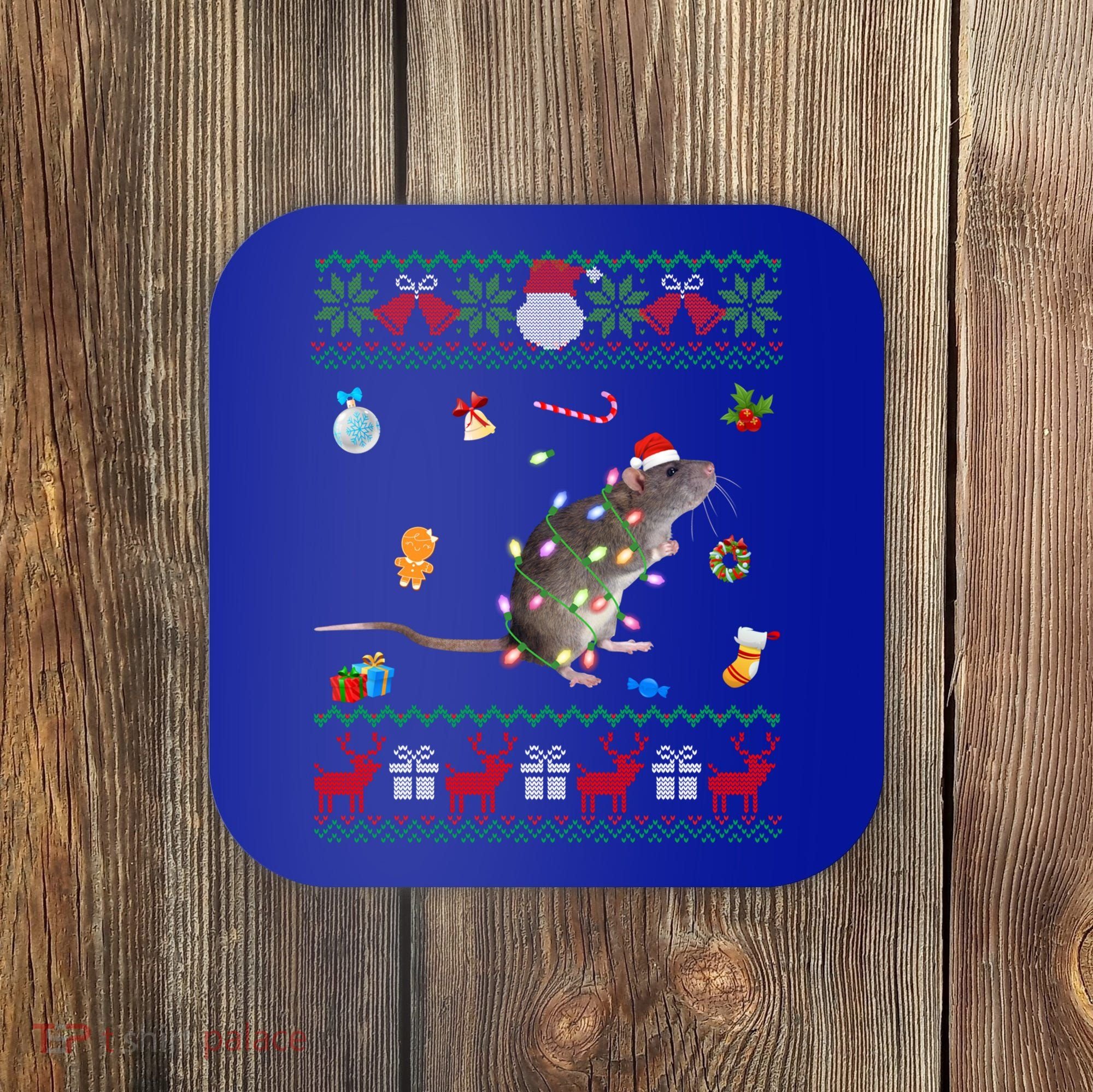 Funny Ugly Xmas Sweater Animals Lights Christmas Rat Funny Gift Coaster
