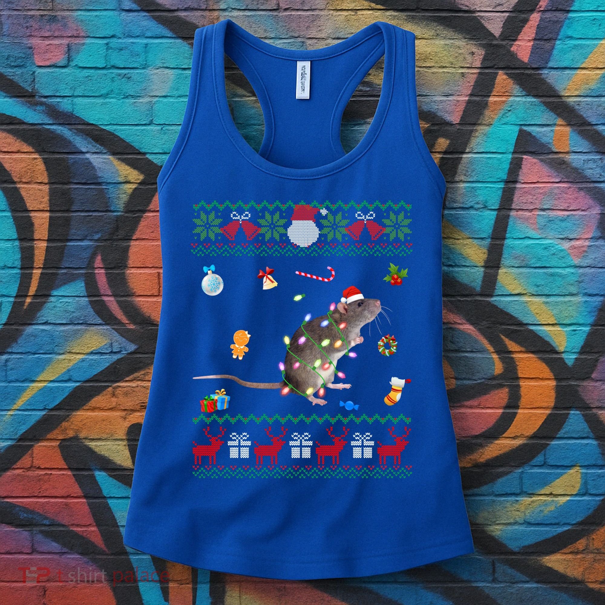 Funny Ugly Xmas Sweater Animals Lights Christmas Rat Funny Gift Women's Tank Top